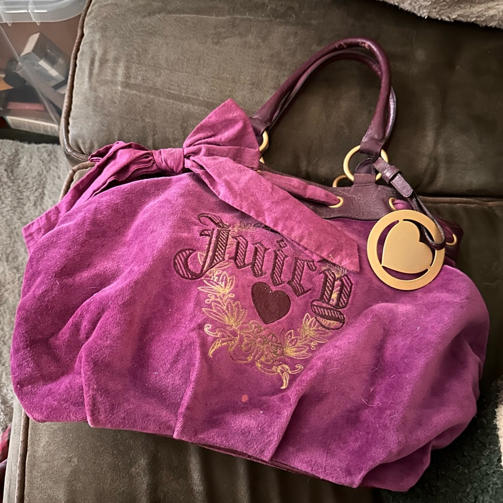 Deadstock Y2K Juicy Couture Purple Shoulder Bag with Velour Finish